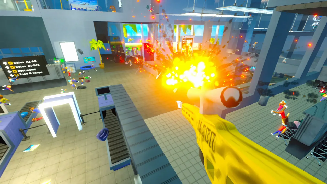 A first-person view of an explosion across the security checkpoint